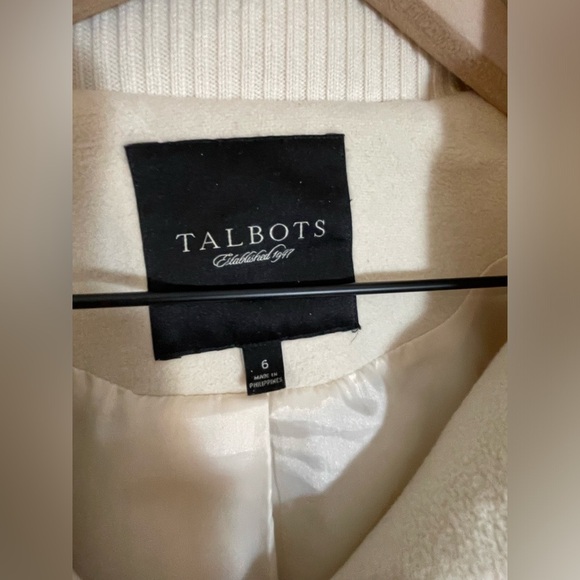 Talbots Wool Blend Ivory Jacket Full Zip Ribbed Collar Cuff Coat Women’s Size 6 - Picture 3 of 10